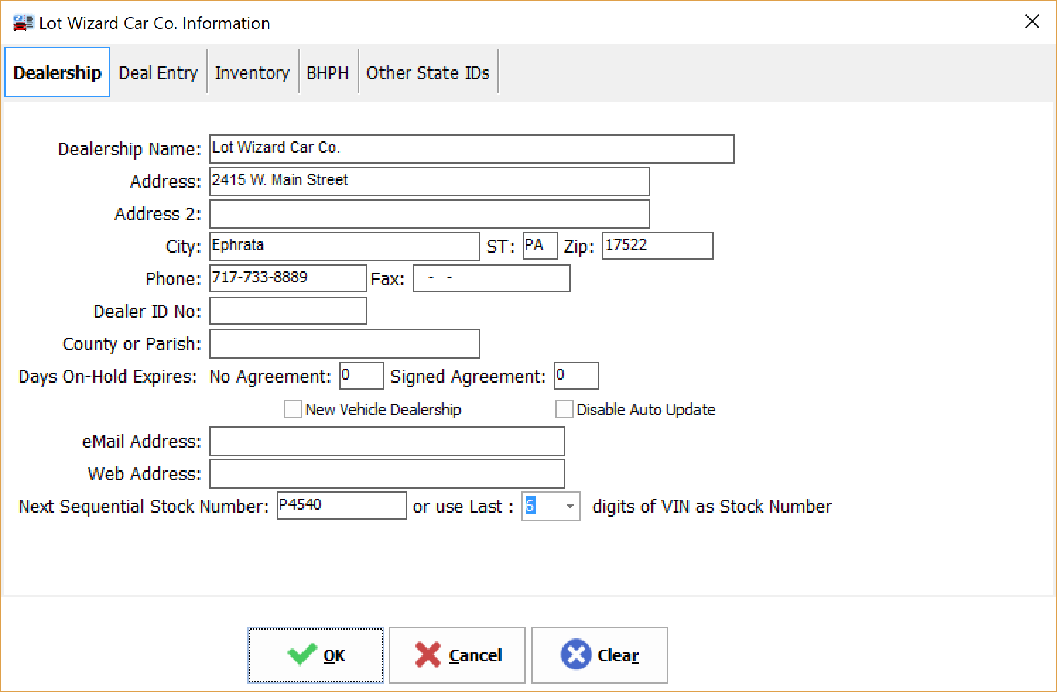 General Dealership Information