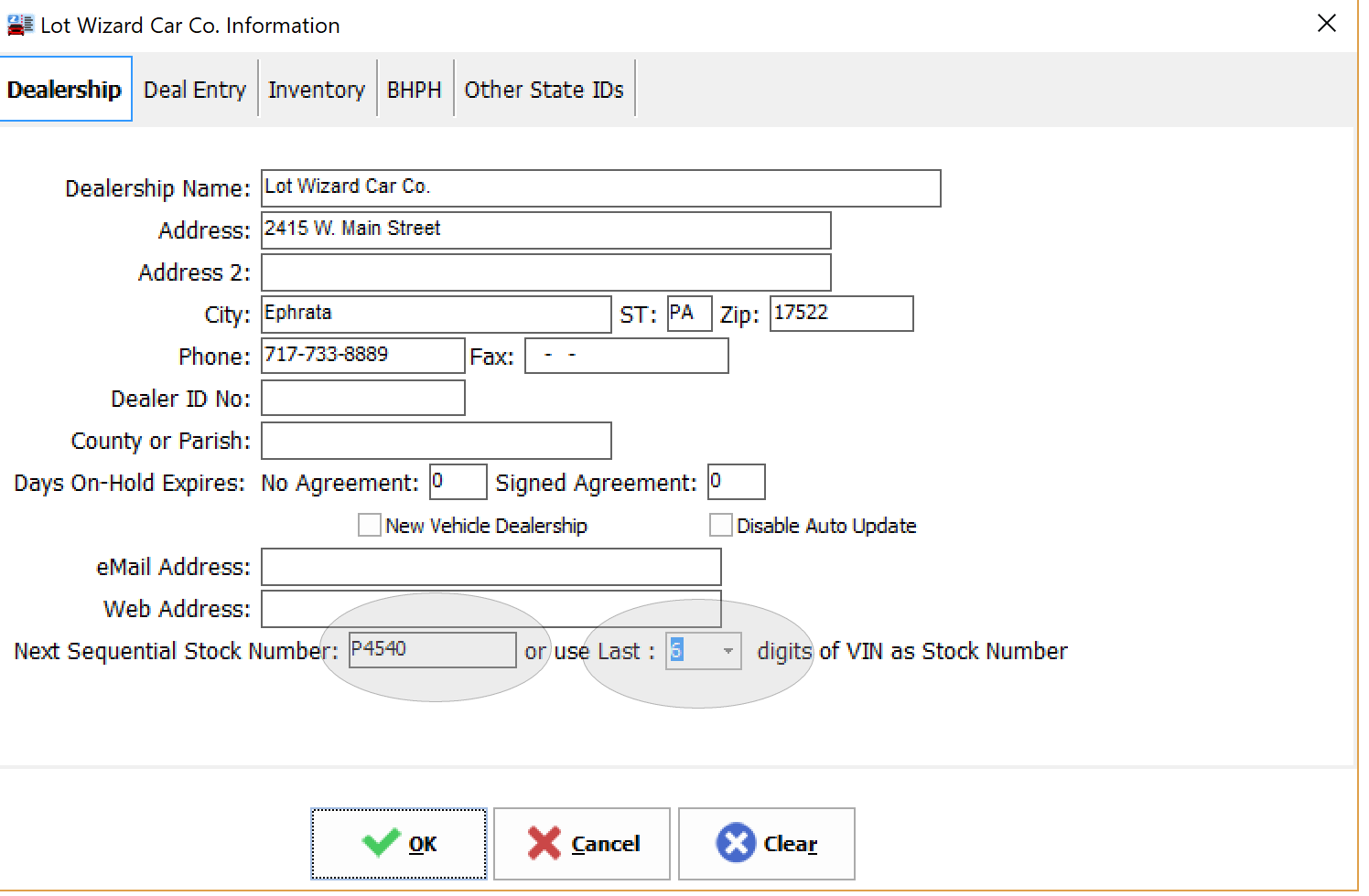 Automatic Stock Number Settings