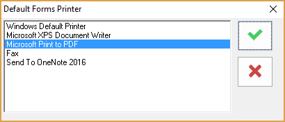 Default Forms Printer selection