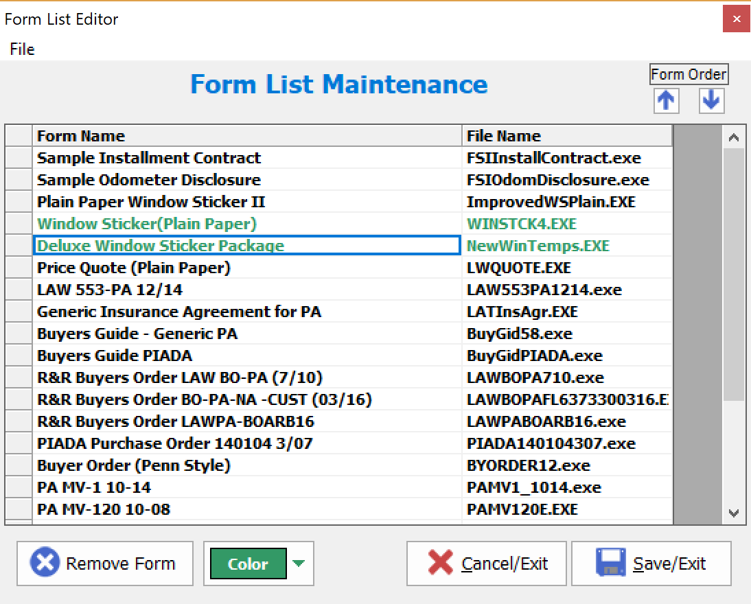 Forms List Maintenance Window