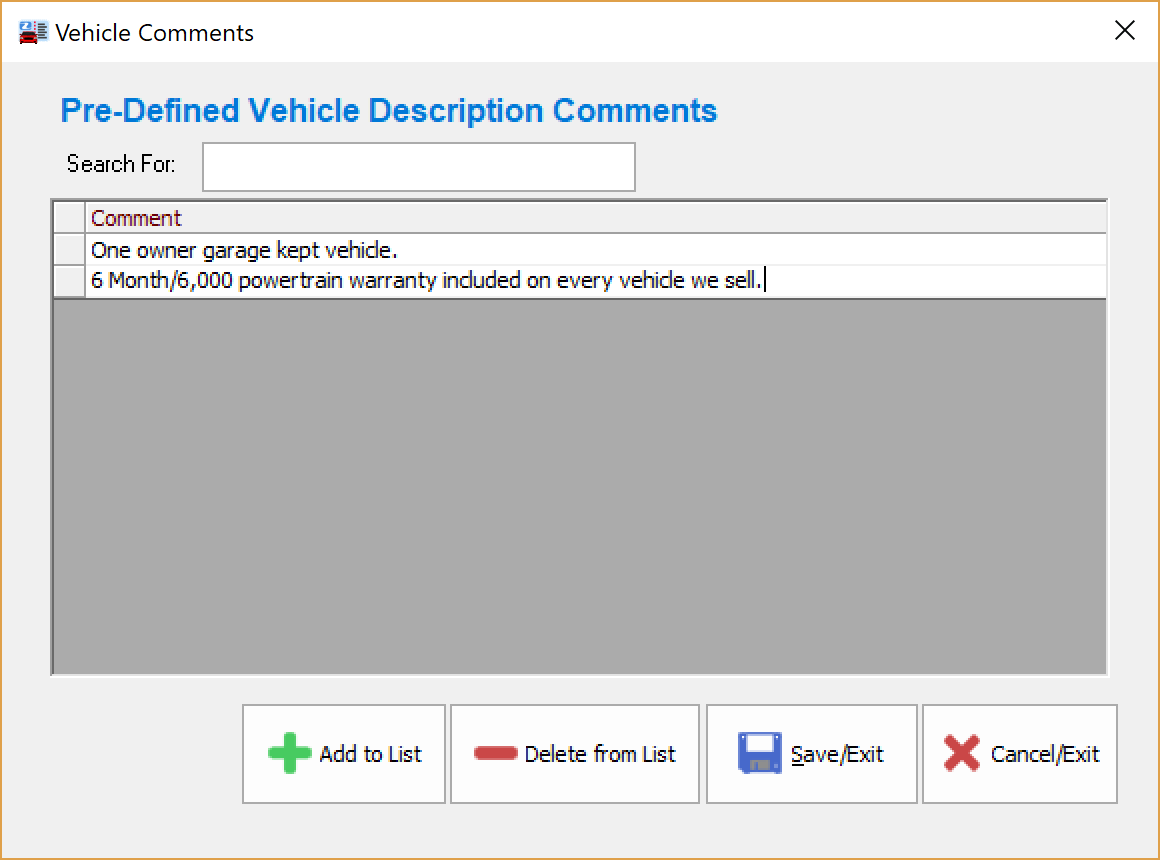 Vehicle Comments
