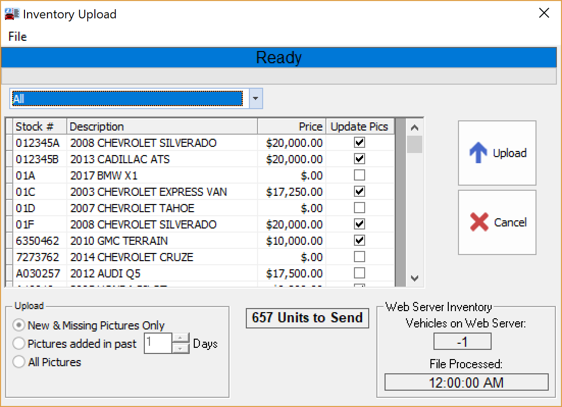 Inventory Upload Main Window