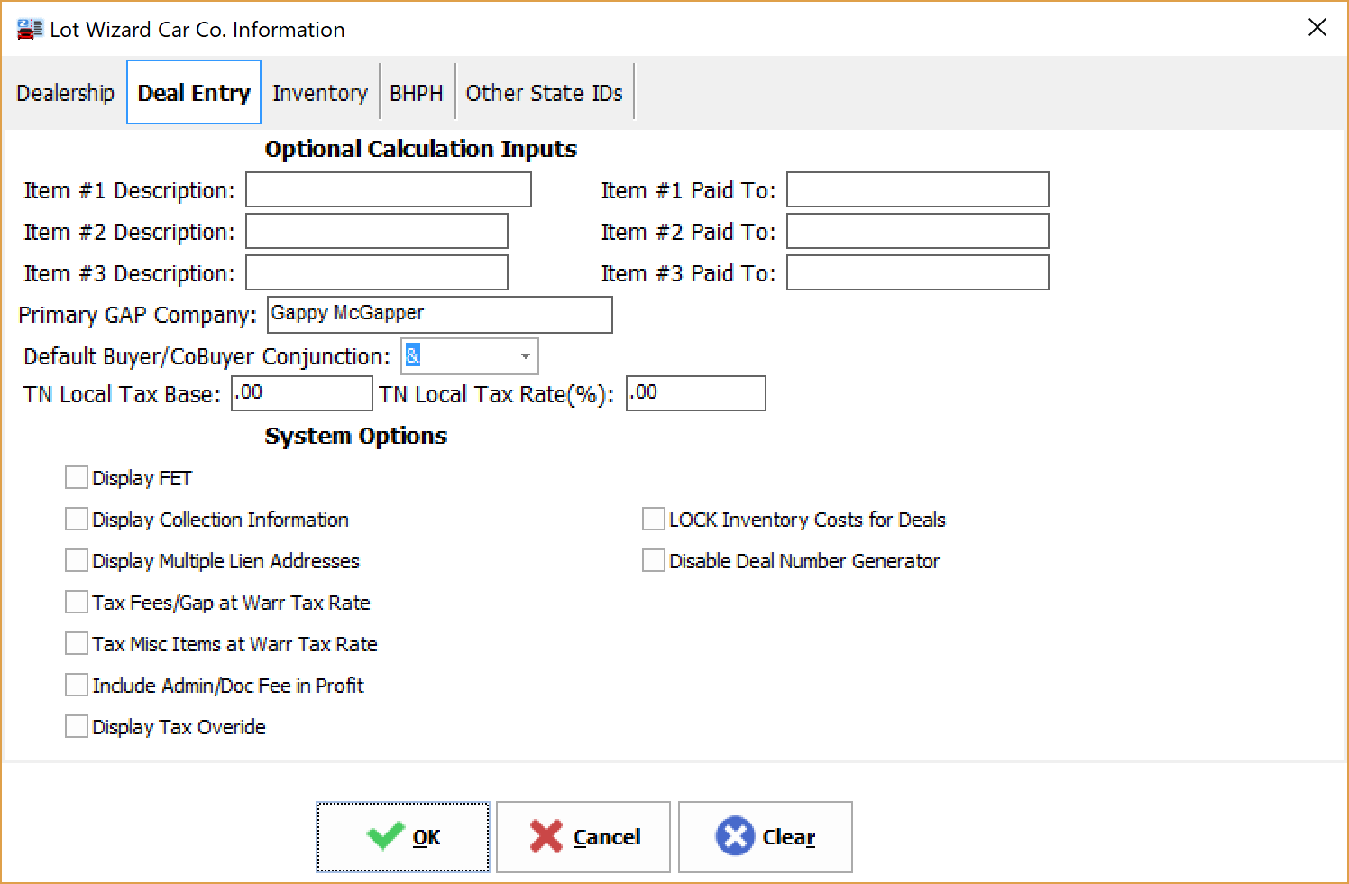 Deal entry options Deal entry options