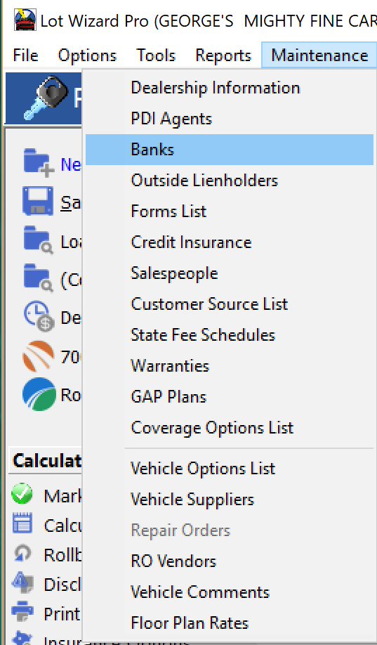 Bank Menu Dropdown&nbsp;