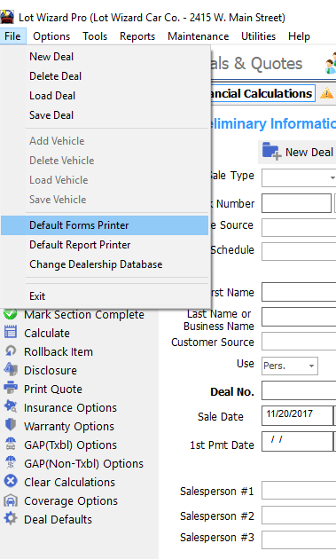 Default forms printer