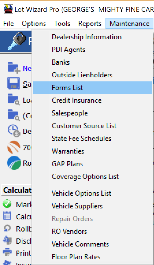 Forms List Dropdown