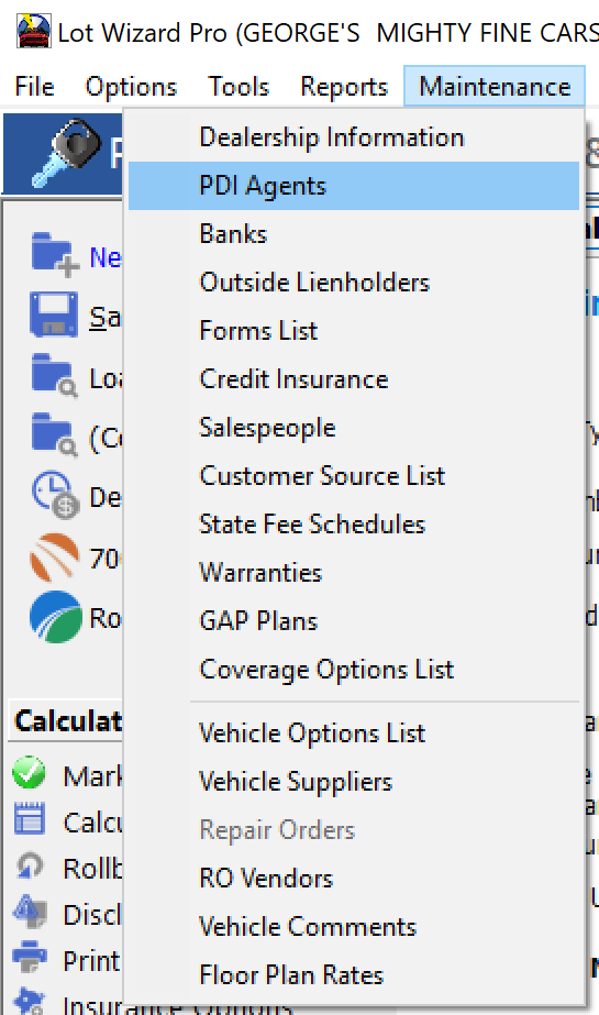 Physical Damage Insurance Agent Dropdown