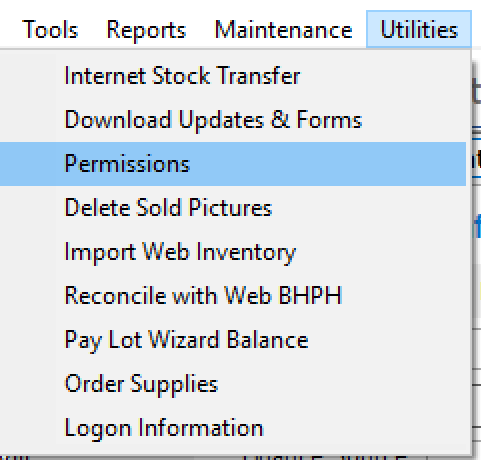 Permissions drop down menu