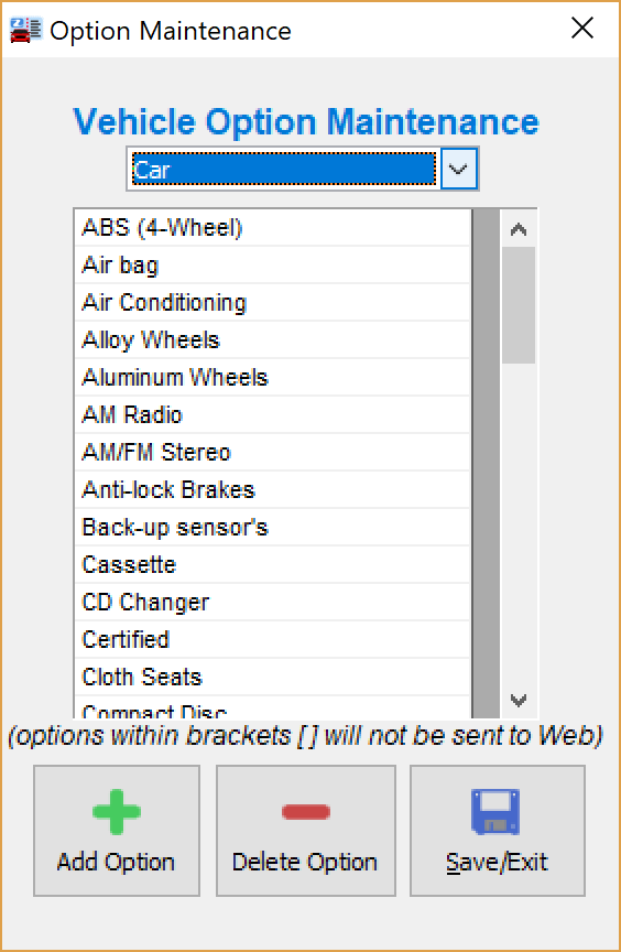 Vehicle Option Maintenance