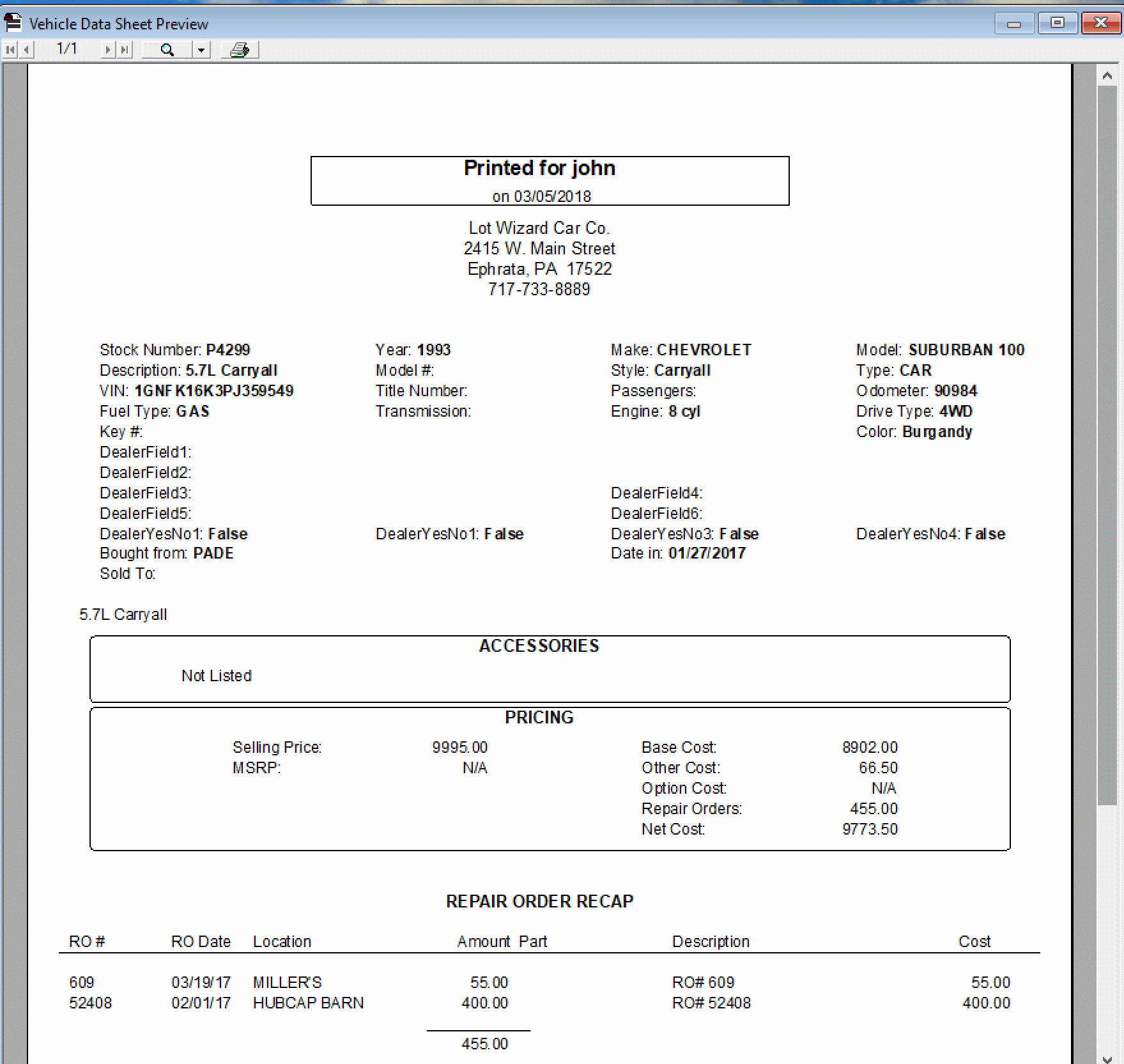vehicledatasheetexample